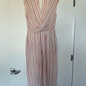 Red and White Capri Jumpsuit with Pockets